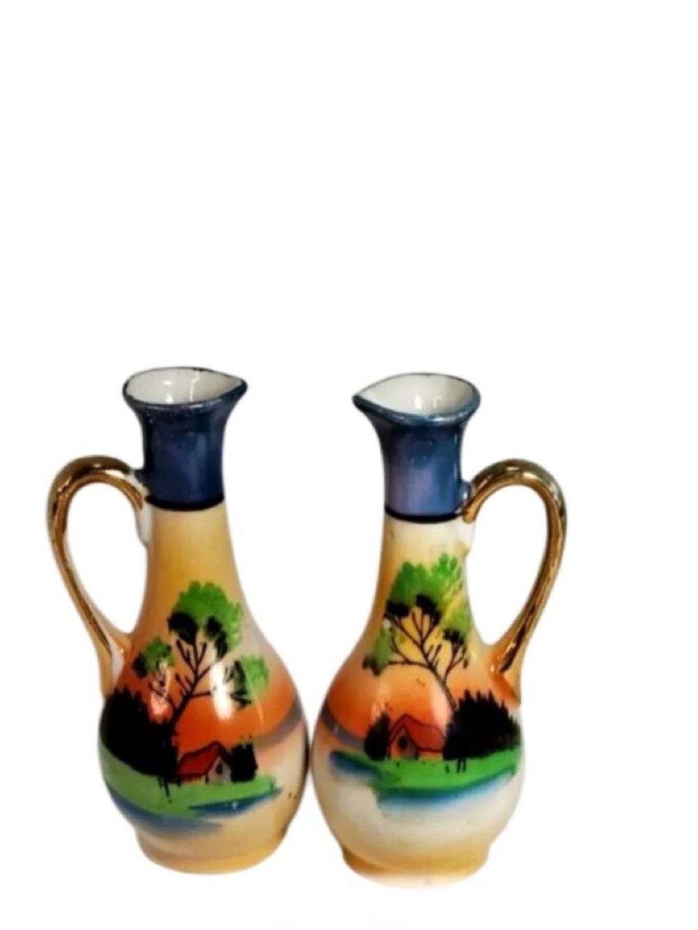 Vintage Lusterware Cruet / Condiment Set (Made in Japan) 2 Pieces hand painted